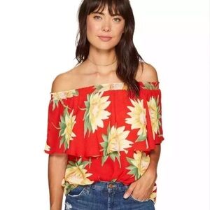 Show Me Your Mumu Bungalow Floral Off Shoulder Top Ruffle Strapless Medium